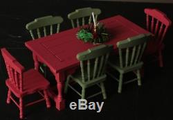 Dollhouse Miniature Red & Green Christmas Furniture Lot Dining & Living Room Set