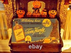 EXTRA RARE VINTAGE HALLOWEEN GLENMORE Whiskey Advertising Sign WITCH & PUMPKIN