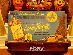 EXTRA RARE VINTAGE HALLOWEEN GLENMORE Whiskey Advertising Sign WITCH & PUMPKIN