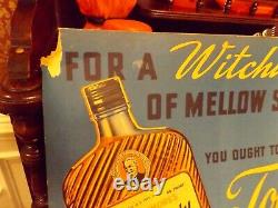 EXTRA RARE VINTAGE HALLOWEEN GLENMORE Whiskey Advertising Sign WITCH & PUMPKIN