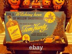 EXTRA RARE VINTAGE HALLOWEEN GLENMORE Whiskey Advertising Sign WITCH & PUMPKIN