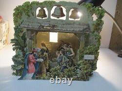 Early 1900's Germany Diecut Paper Fold Out Christmas Nativity w Bells