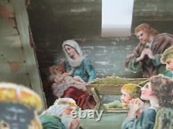 Early 1900's Germany Diecut Paper Fold Out Christmas Nativity w Bells
