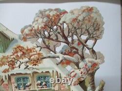 Early 1900's Germany Diecut Paper Fold Out Christmas Nativity w Snow & Trees