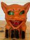 Early Vintage Cat Jack-o-lantern Paper Mache Halloween With Orig Paper Insert
