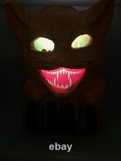 Early Vintage Cat Jack-O-Lantern Paper Mache Halloween with Orig Paper Insert