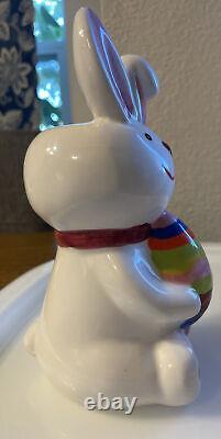 Easter bunny brightly colored egg with bow 8inch Spring/holiday Rabbit Ceramic