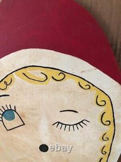 Elf Sign Christmas Holiday Vintage 1980's Girl Store Display Fibre Board