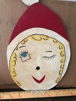 Elf Sign Christmas Holiday Vintage 1980's Girl Store Display Fibre Board