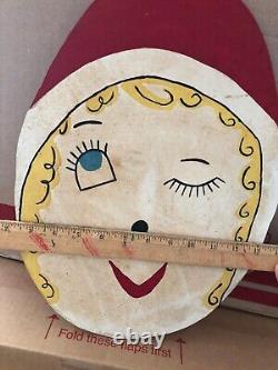 Elf Sign Christmas Holiday Vintage 1980's Girl Store Display Fibre Board