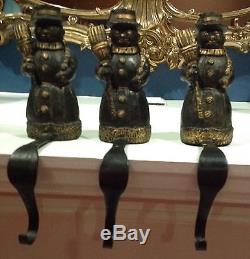 Extremely Rare Antique/Vintage Americana Cast Iron Snowman Stocking Holders
