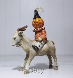 Extremely Rare BETHANY LOWE Pumpkin Riding Goat Hand Painted Halloween Figure
