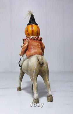 Extremely Rare BETHANY LOWE Pumpkin Riding Goat Hand Painted Halloween Figure