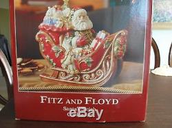 FITZ & FLOYD 2003 CHRISTMAS LARGE SANTA IN SLEIGH COOKIE JAR MINT with CERTIFICATE
