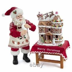 Fabriche Santa with Gingerbread House 2 Piece Figurine Set 10.5 Inch JEL1203