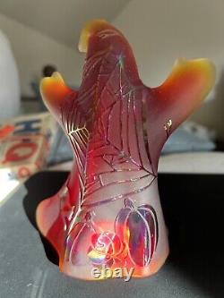 Fenton Limited Edition Halloween With An Etched Design Red Orange Glass #82/350