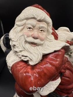 Fitz and Floyd 16 Santa withToy Bag Large Christmas Centerpiece Ceramic Vase 1987