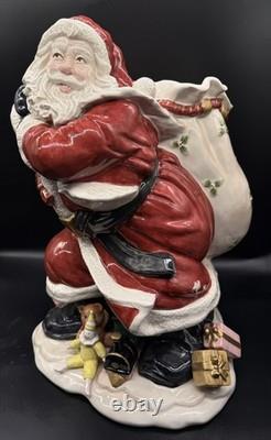 Fitz and Floyd 16 Santa withToy Bag Large Christmas Centerpiece Ceramic Vase 1987