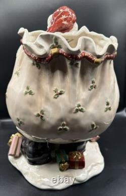 Fitz and Floyd 16 Santa withToy Bag Large Christmas Centerpiece Ceramic Vase 1987