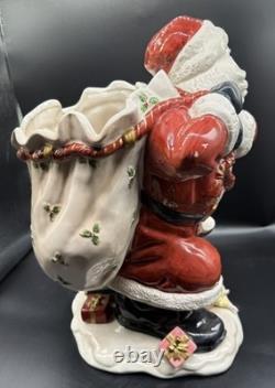Fitz and Floyd 16 Santa withToy Bag Large Christmas Centerpiece Ceramic Vase 1987