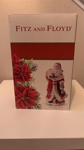 Fitz And Floyd Classics Christmas Holiday Poinsettia Santa Figurine 16 Inches