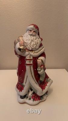 Fitz and Floyd Classics Christmas Holiday Poinsettia Santa Figurine 16 inches
