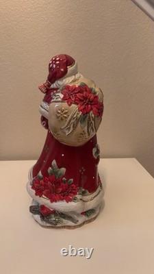 Fitz and Floyd Classics Christmas Holiday Poinsettia Santa Figurine 16 inches