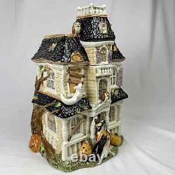 Fitz and Floyd Halloween Harvest Hooty Haunted House Cookie Jar withLid