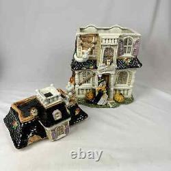 Fitz and Floyd Halloween Harvest Hooty Haunted House Cookie Jar withLid