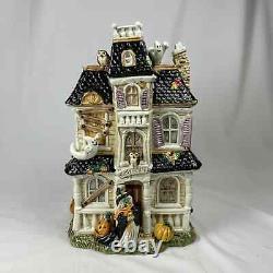 Fitz and Floyd Halloween Harvest Hooty Haunted House Cookie Jar withLid