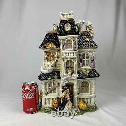 Fitz and Floyd Halloween Harvest Hooty Haunted House Cookie Jar withLid