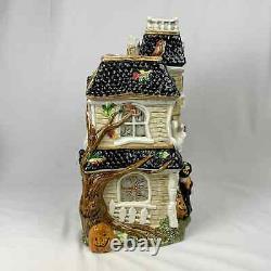 Fitz and Floyd Halloween Harvest Hooty Haunted House Cookie Jar withLid