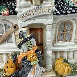 Fitz and Floyd Halloween Harvest Hooty Haunted House Cookie Jar withLid