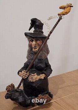 Folk Art Hand Carved Halloween Witch Artist Doll Decoration Figure Doll