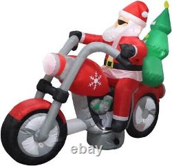 Fraser Hill Farm 7-Ft. Wide Santa on Motorcycle Blow Up Inflatable with Light