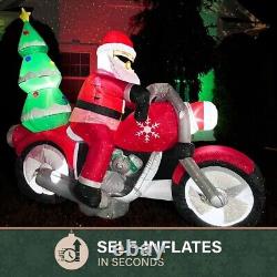 Fraser Hill Farm 7-Ft. Wide Santa on Motorcycle Blow Up Inflatable with Light