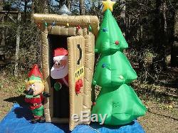 GEMMY 6' Animated Santa Outhouse with Elf Christmas Airblown Lighted Inflatable