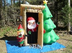 GEMMY 6' Animated Santa Outhouse with Elf Christmas Airblown Lighted Inflatable