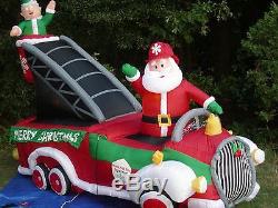 GEMMY 9' Lighted Christmas Santa Fire Dept. Engine Truck Inflatable Airblown