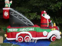 GEMMY 9' Lighted Christmas Santa Fire Dept. Engine Truck Inflatable Airblown