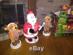 GEMMY Animated Santa & Reindeer 3 Pc Band Set Dancing Singing 36 Tall/BOX
