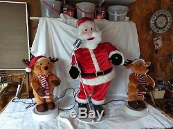 GEMMY Animated Santa & Reindeer 3 Pc Band Set Dancing Singing 36 Works Great