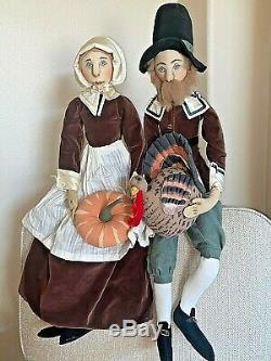 Gathered Traditions JOE SPENCER Thanksgiving PILGRIM COUPLE Shelf Sitter Dolls