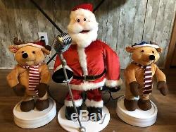 Gemmy 2 Ft Animated Santa With Reindeer 3 Piece Band Christmas Works Great