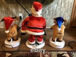 Gemmy 2 Ft Animated Santa With Reindeer 3 Piece Band Christmas Works Great