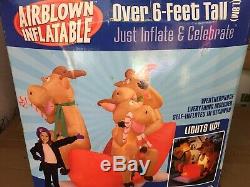 Gemmy 2004 Over 6' Tall 3 Reindeer Sleigh Lighted Christmas Airblown Inflatable