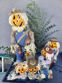 Gemmy Fiber Optic Pumpkin Scarecrow 3 Piece Matching Halloween Collection 36