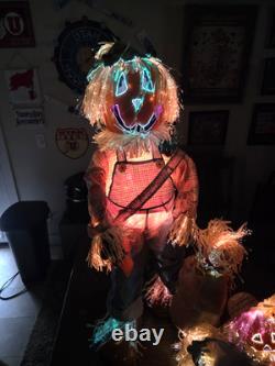 Gemmy Fiber Optic Pumpkin Scarecrow 3 Piece Matching Halloween Collection 36