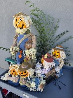 Gemmy Fiber Optic Pumpkin Scarecrow 3 Piece Matching Halloween Collection 36
