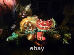 Gemmy Fiber Optic Pumpkin Scarecrow 3 Piece Matching Halloween Collection 36